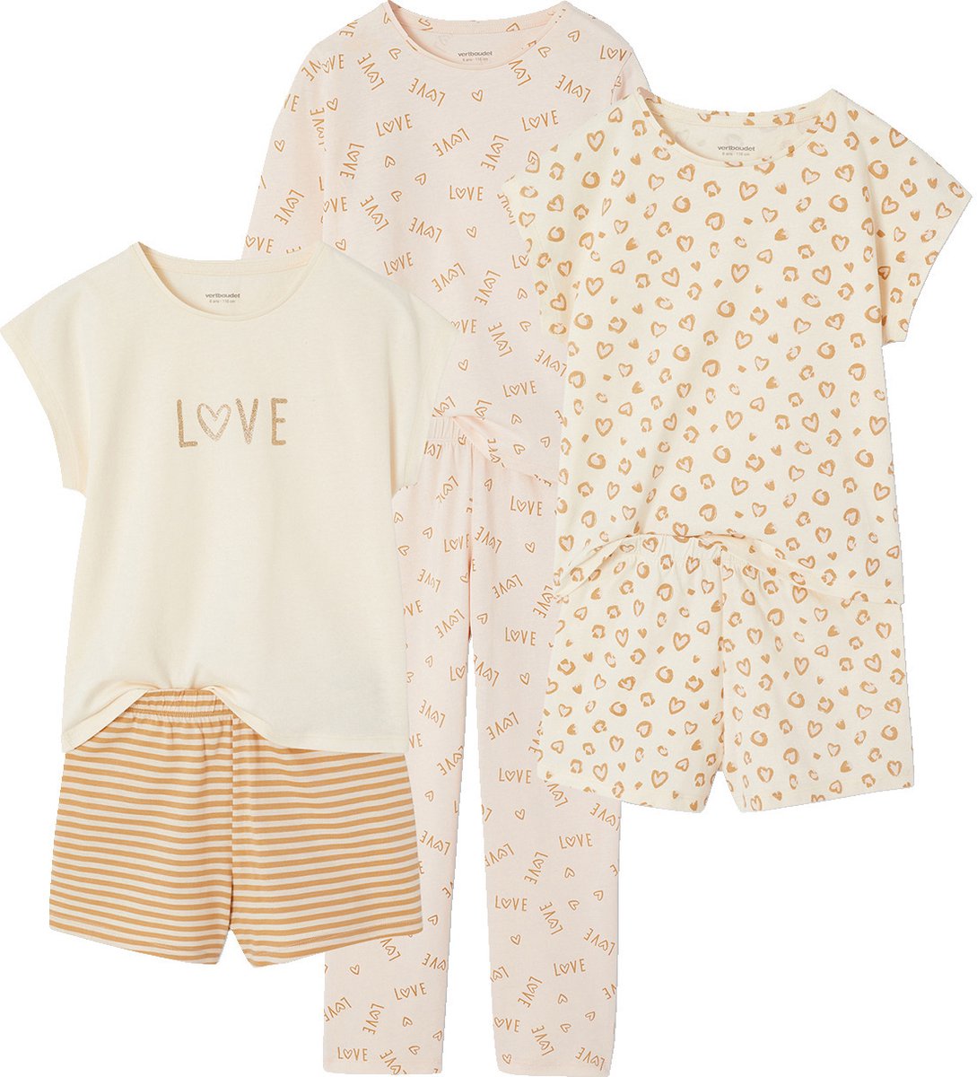 vertbaudet Set van 3 luipaardpyjama's ecru