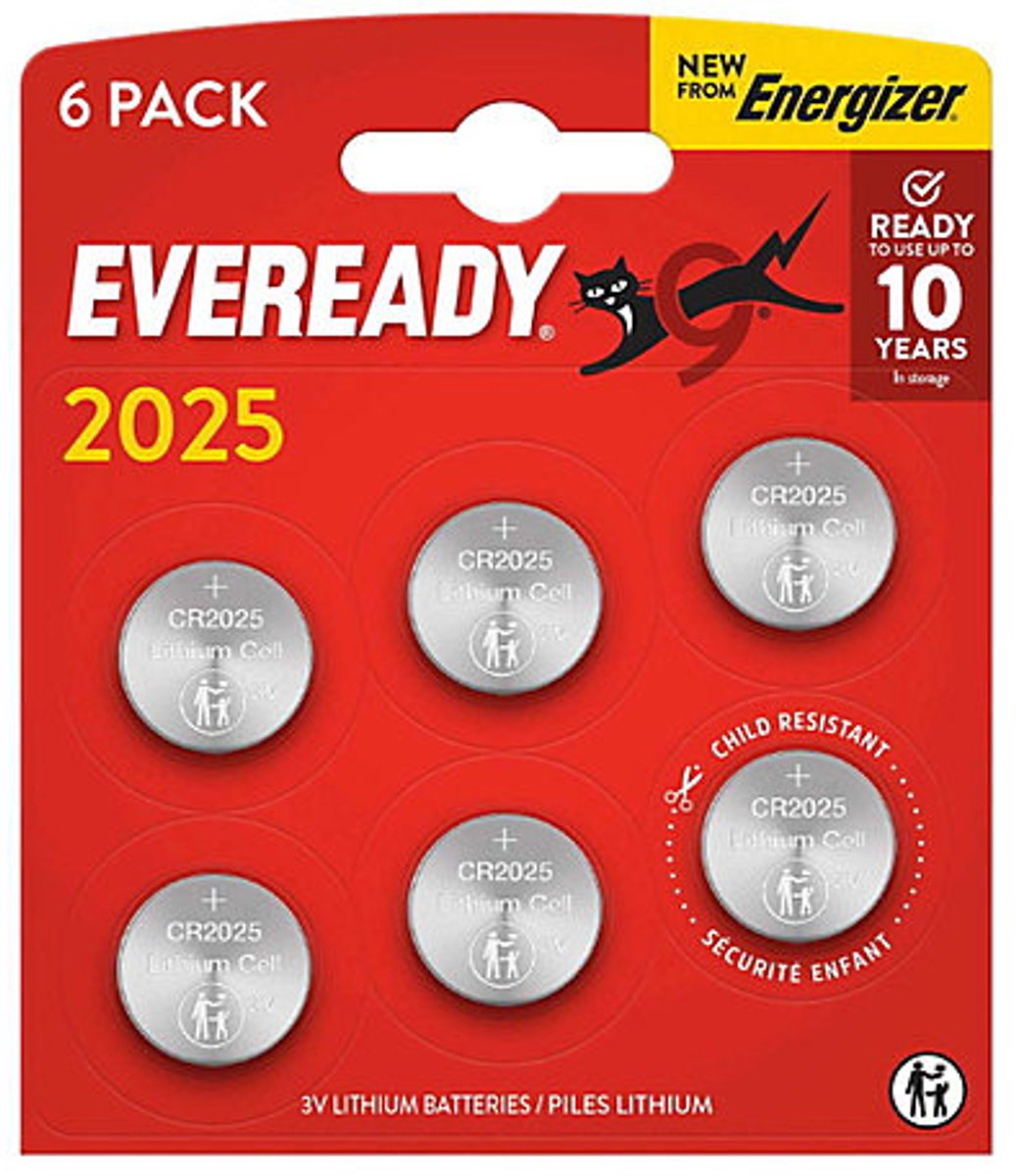 Energizer Eveready - Knoopcel batterijen - CR2025 - Lithium - 3V - 6 stuks