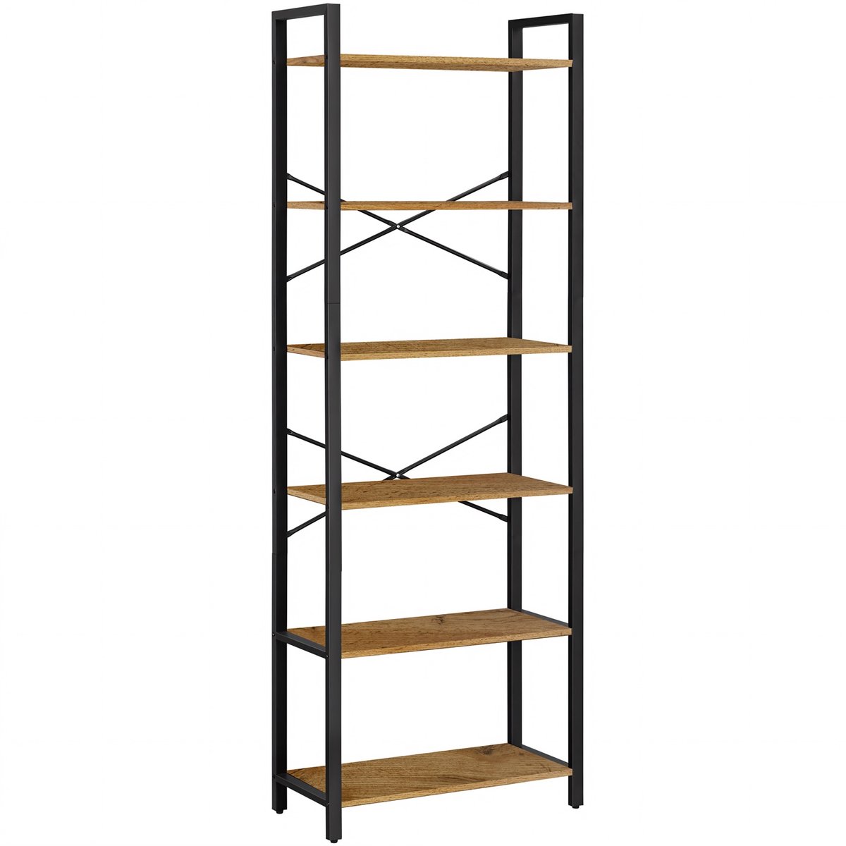 BEGRYF Industriële Boekenkast - Open Vakkenkast - 6 Lagen - 66x30x186 cm - Elzenhout & Zwart Metaa
