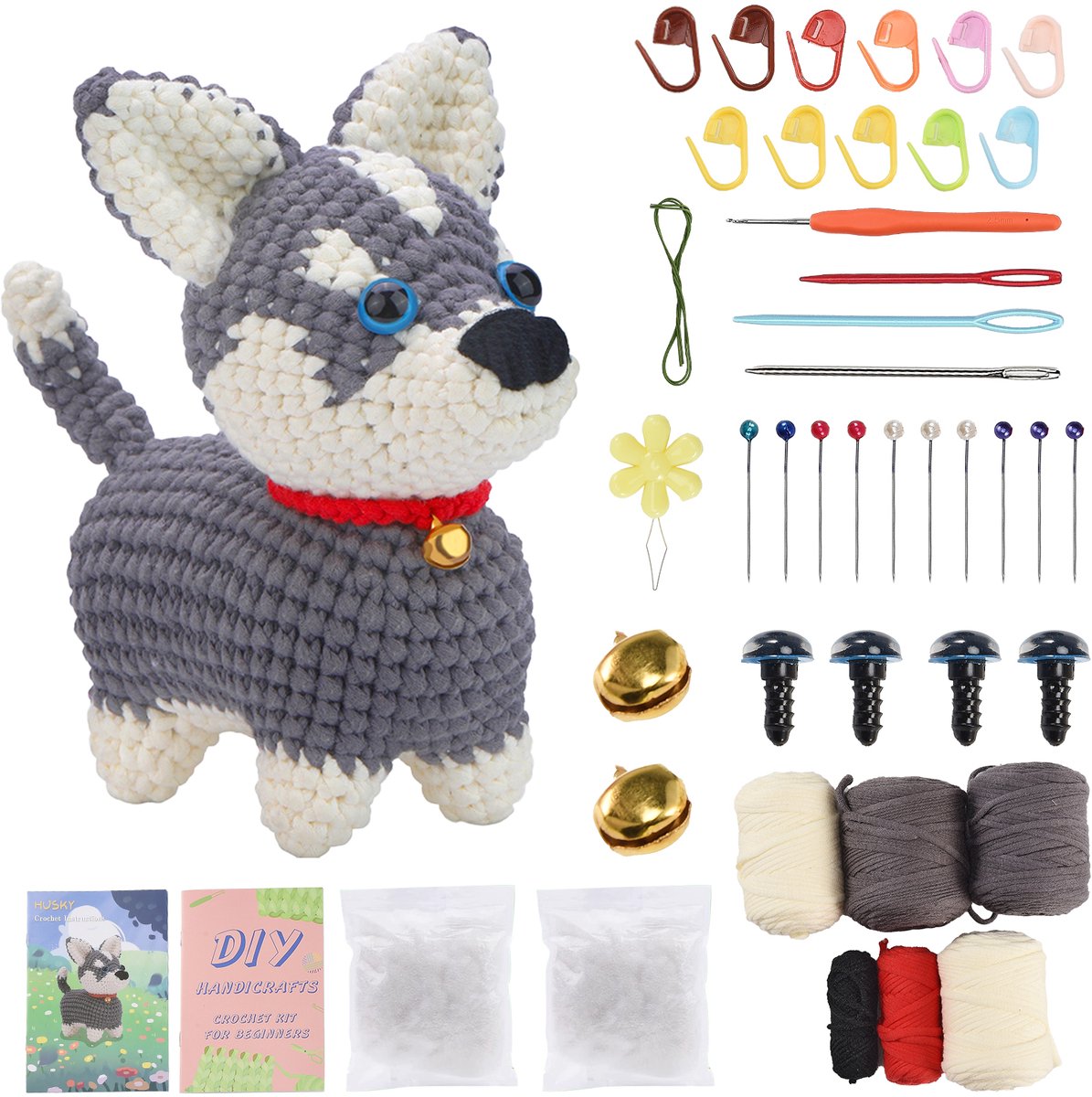 Haakpakket Husky – Compleet Haakpakket voor Volwassenen en Beginners, Haken Pakket, DIY Amigurumi, Decoratie en Cadeau