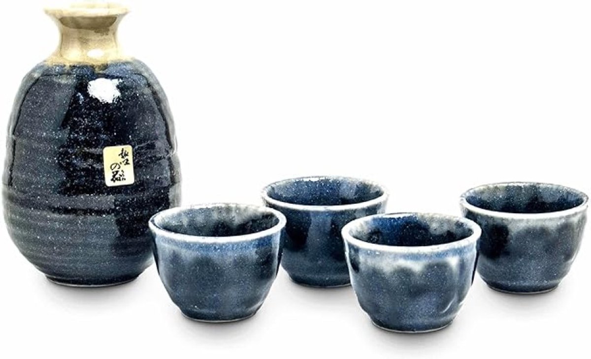 Handgemaakte sake set met bloemenprint, 5-delige Japanse servies voor thee en sake