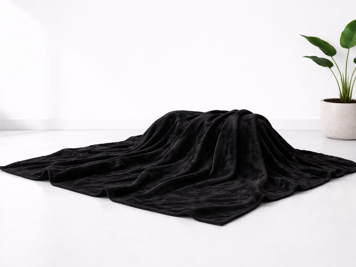 Fleece deken - Velvet plaid - 200x220 cm - 300gsm - Zwart - Bankdeken - Zachte deken