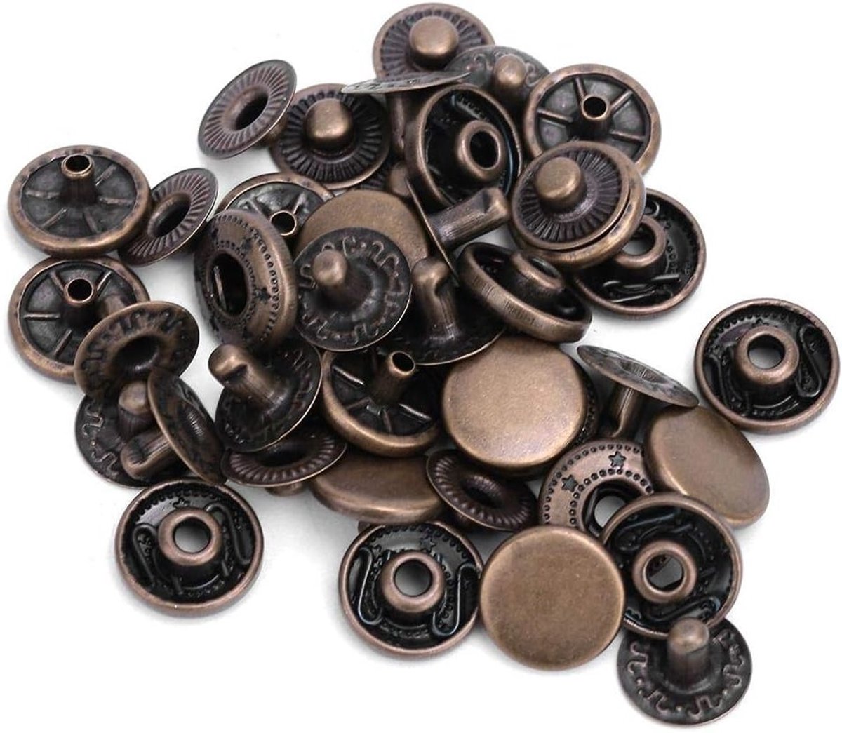 Complete Snap Fastener Set met 50 Messing Drukknoopjes voor Leer, Kleding en Tassen - Ideaal voor Decoratie en Accessoires (Bronze 15mm)
