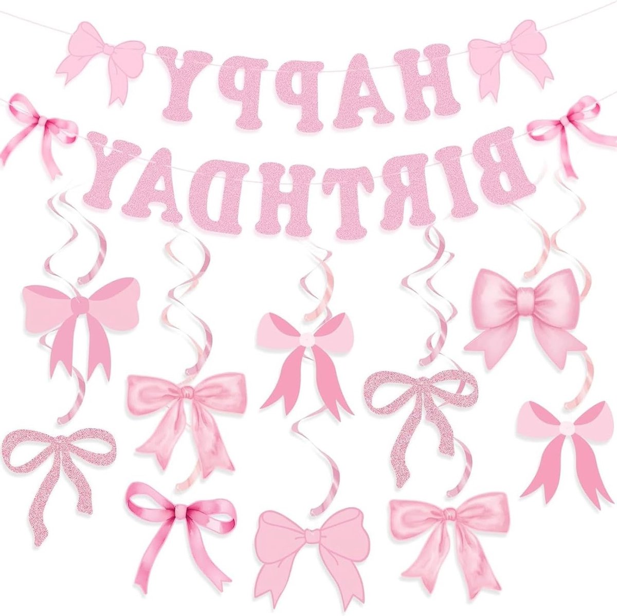 Verjaardagsdecoratie met Roze Strik - Feestaccessoires voor Vrouwen, Happy Birthday Banner en Coquette Versiering