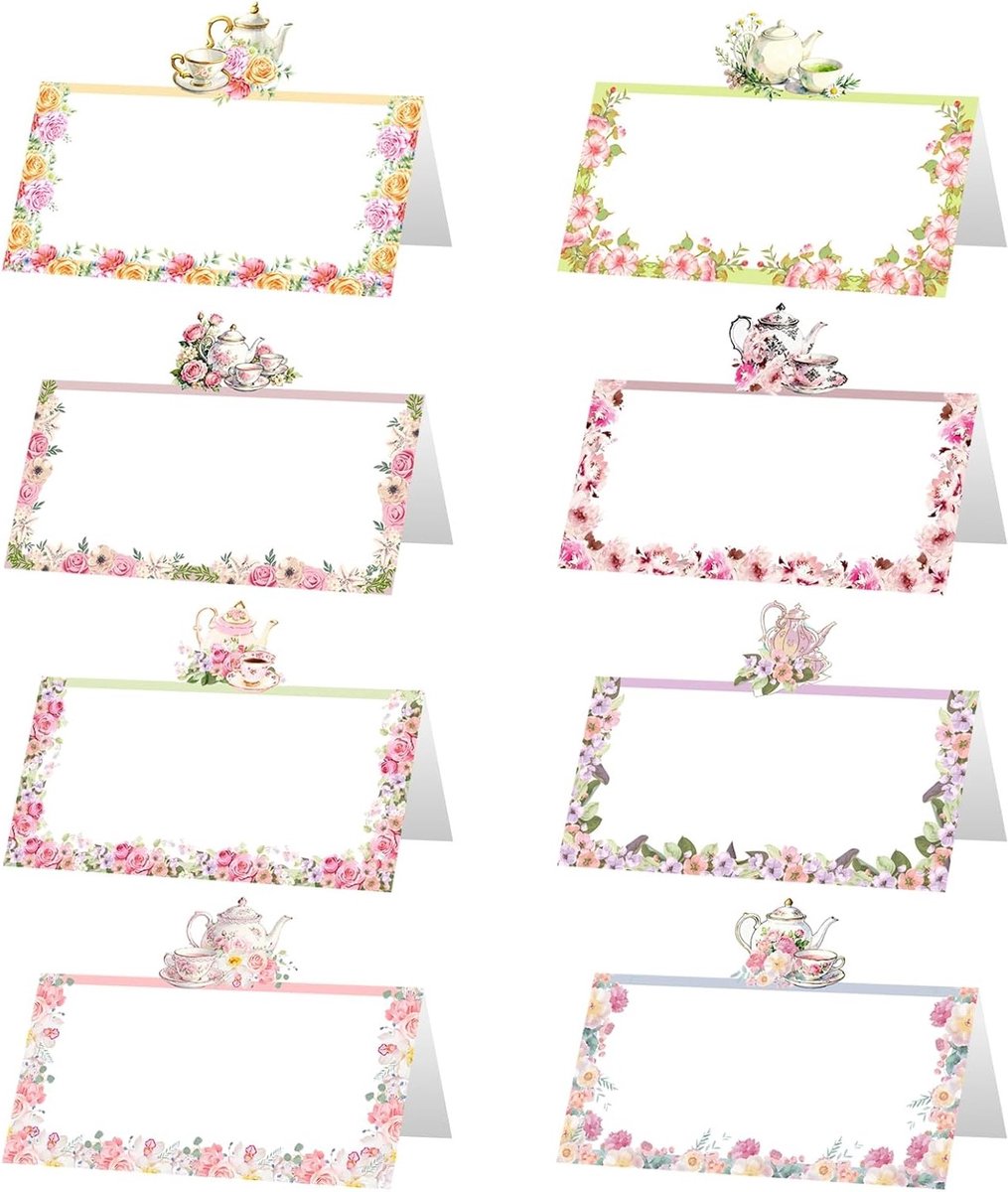 Thema Tea Party Plaatskaarten - 48 Stuks - Uitnodigingen, Tafeldecoratie en Accessoires voor Feestjes en Reünies