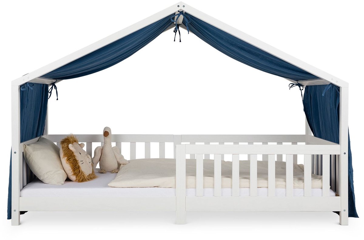 Huishoudhemel LIAN in donkerblauw -hemel van 100% katoen, mousseline 2-laags, bedgordijn voor huisbedden, decoratie voor huisbedden - sfeerbeeld hoofdpagina
