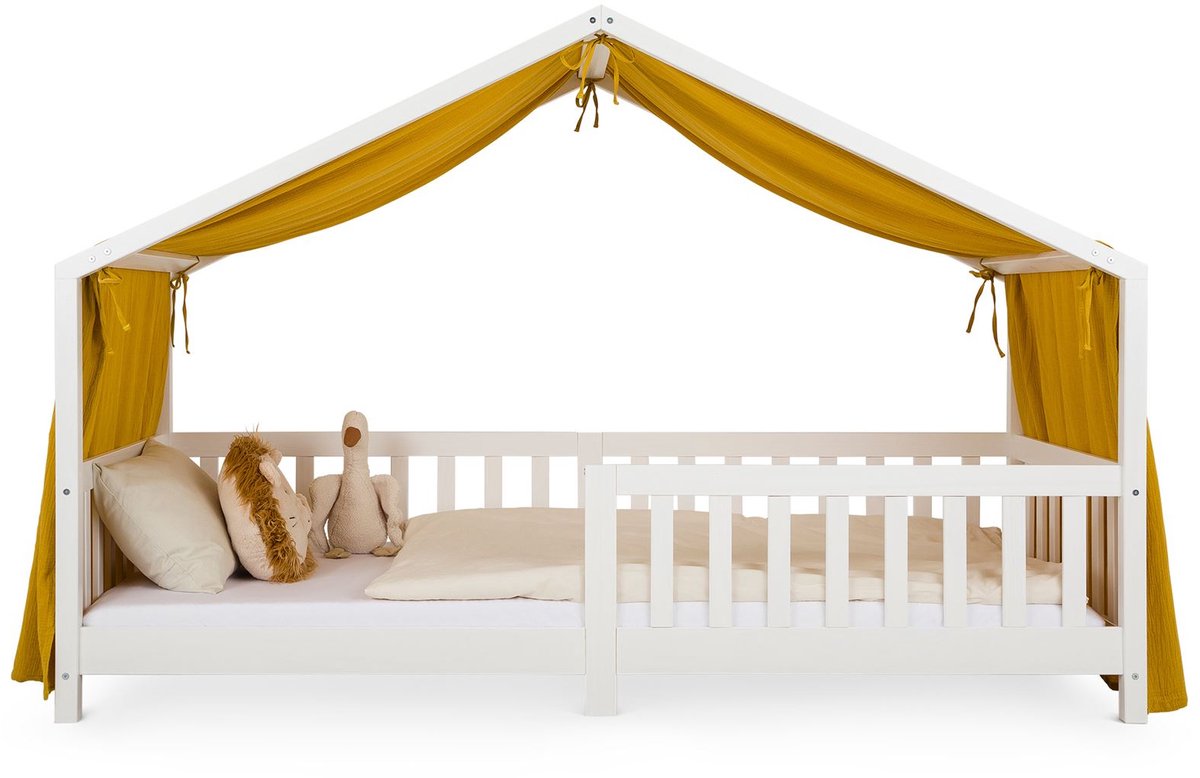 Luifel voor huisbed LIAN in mosterdgeel - luifel van 100% katoen, luifel van mousseline met twee lagen, bedgordijn voor huisbedden, huisbeddecoratie - Hoofdbeeld Sfeerbeeld