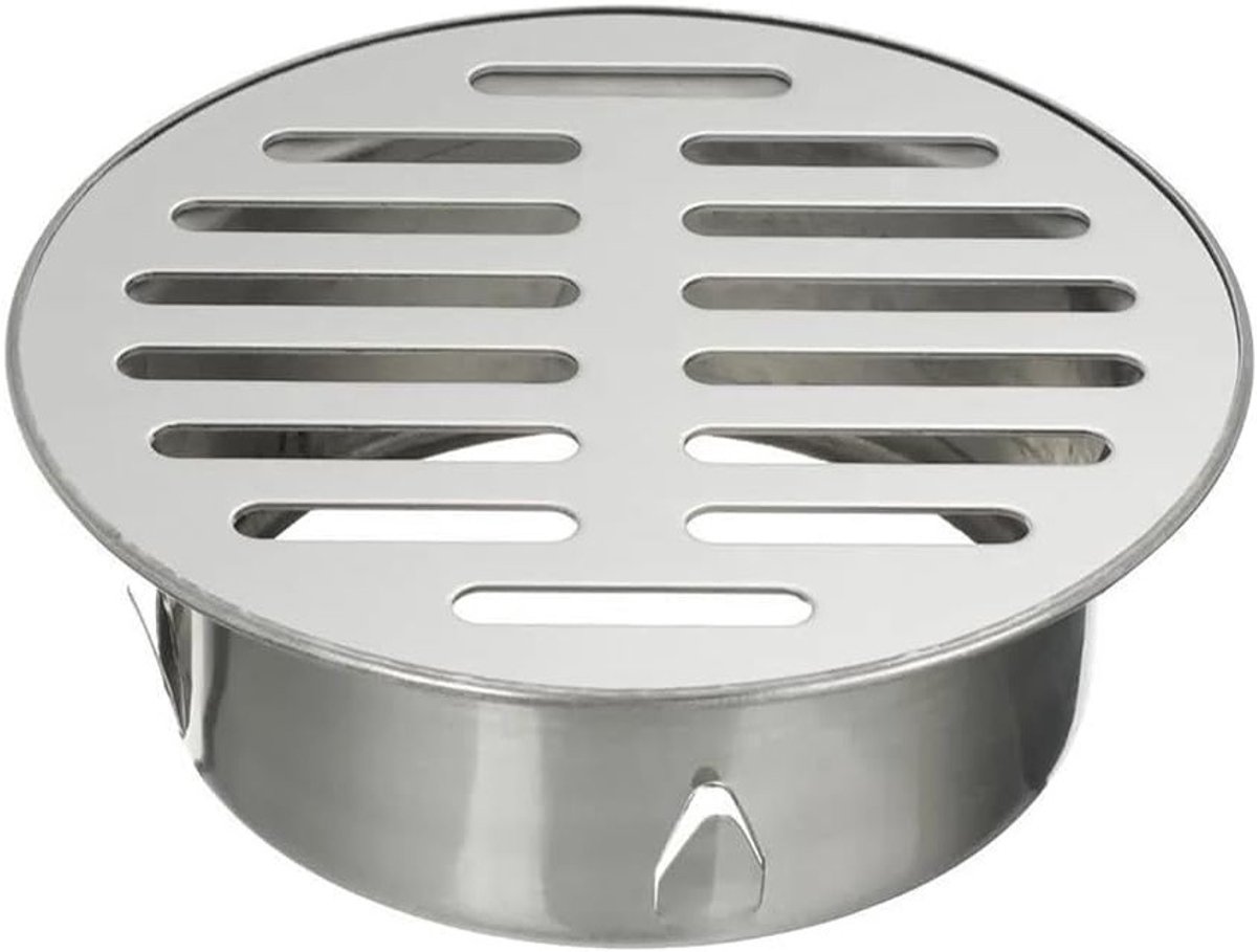 Ronde Vloerdrain van RVS met Anti-lock Systeem, Verwijderbare Onderkant voor Afvoerbuizen en Daken, Ideaal voor Buiten en Balkons (110 vlakke openingen)