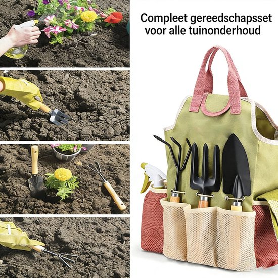 Gloovon® Tuingereedschap set - 10-Delig met Stevige Draagtas - Roestvrij Staal & Ergonomisch Handvat - Inclusief Handschoenen van Merkloos	 — afbeelding 4