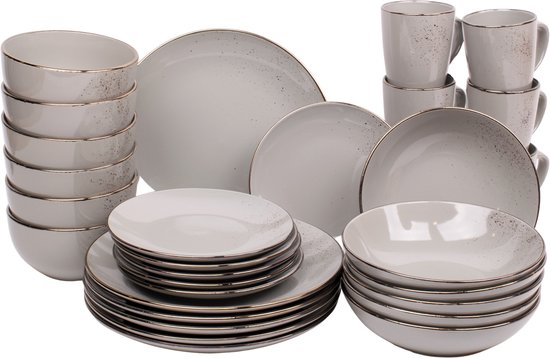 Service de table 30 pièces - 6 personnes - gris - faïence - style Luca - Services de table Kade 171 - branché et tendance
