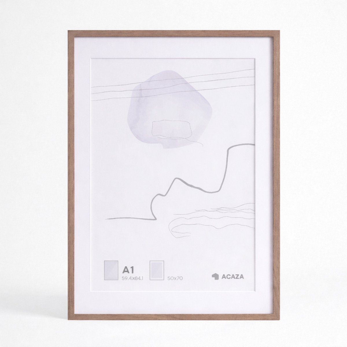 Acaza Fotolijst - Fotokader - Premium Fotolijst met Fineer Hout - A1 59,4x84,1 cm - Smoked Oak - Passe-Partout - 50x70 cm