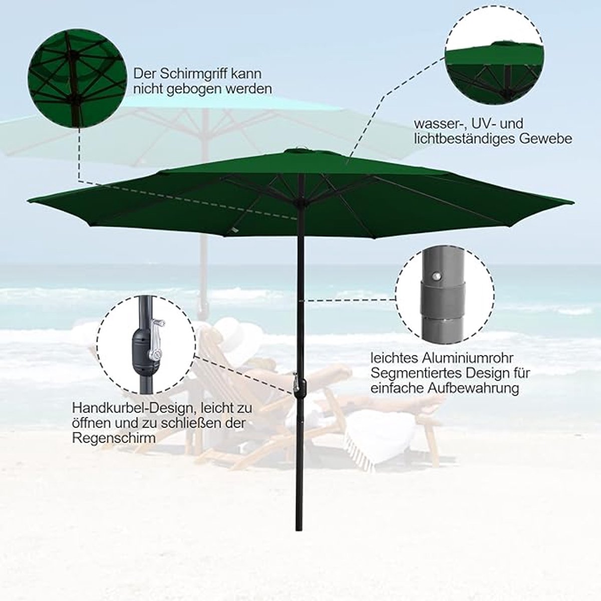 Parasol LED Solar 300 cm Gartenschirm Ampelschirm mit Kurbel, 8 Rippen, Kippbar, UV-Schutz Sonnenschirm für Terrasse, Balkon & Garten – Outdoor Sonnenschutz Marktschirm – Afmetingen op aanvraag – D...