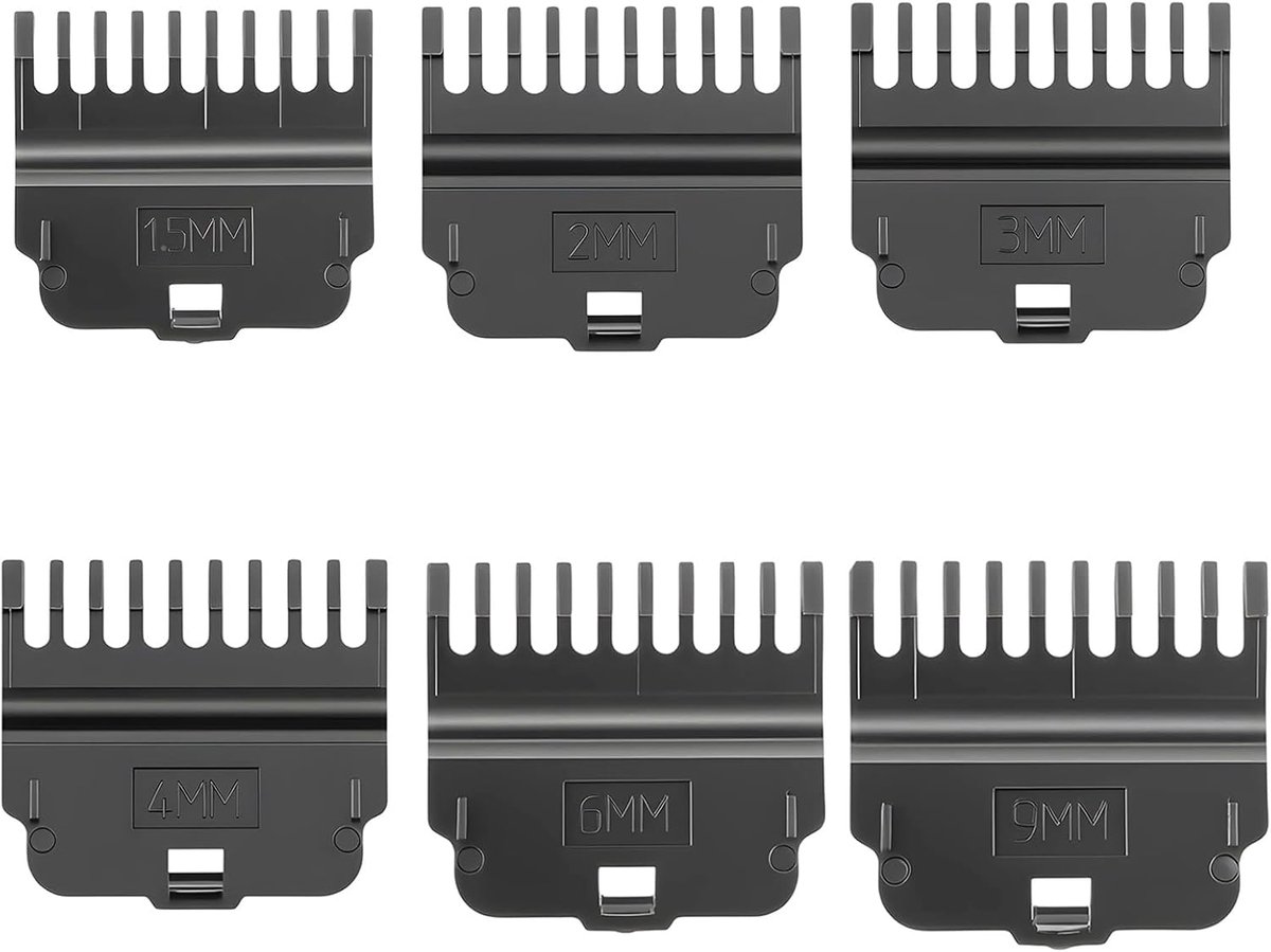 6-delige tondeuse-kamset, inclusief opzetkam, tondeuse en beschermkap - 1,5 mm/2 mm/3 mm/4 mm/6 mm/9 mm.
