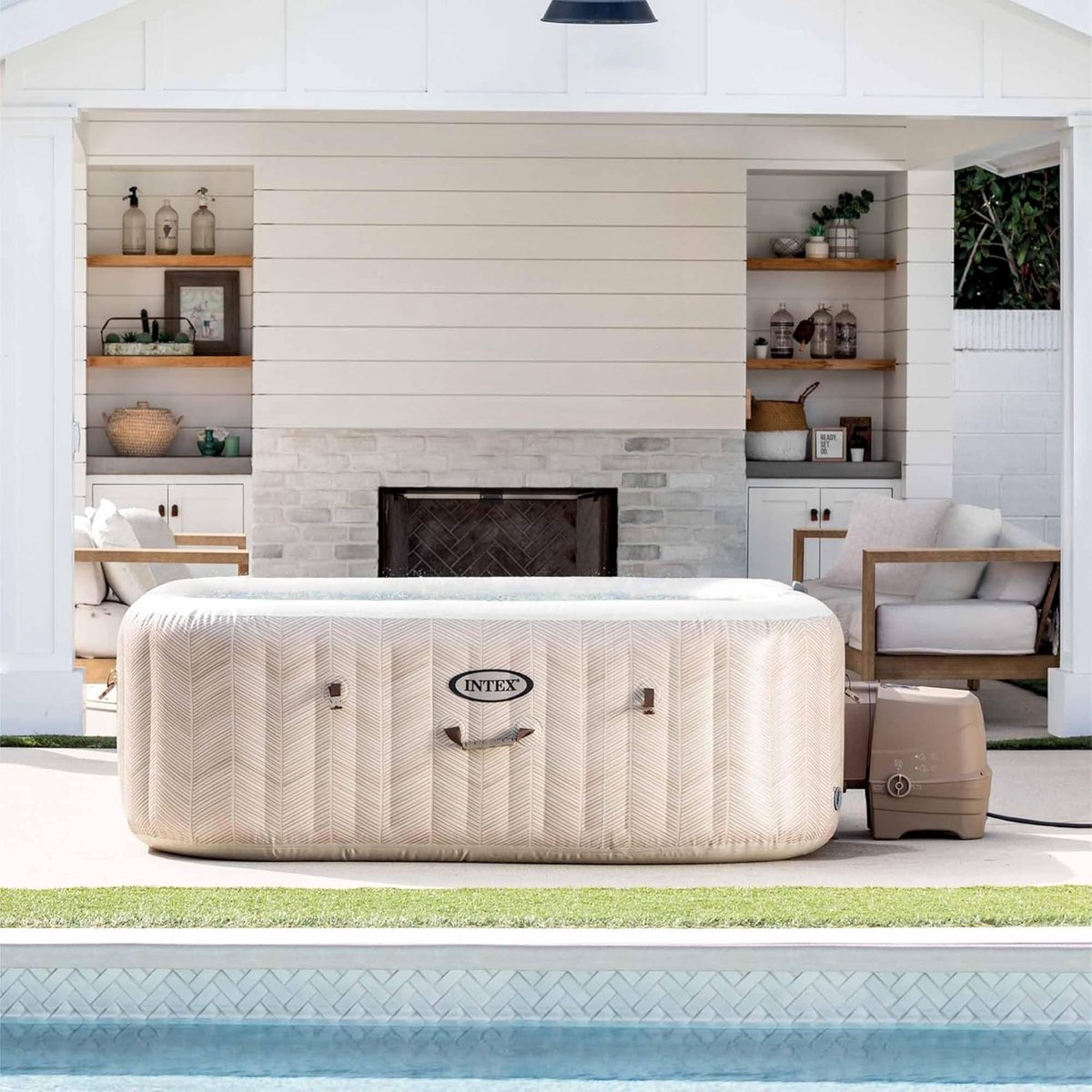 Opblaasbare Whirlpool 196 x 196 x 71 cm – Jacuzzi voor 6 Personen met 170 Bubbeljets, Verwarming tot 40°C en Filter Systeem – Luxe Spa Vierkant PVC – Urbanhome