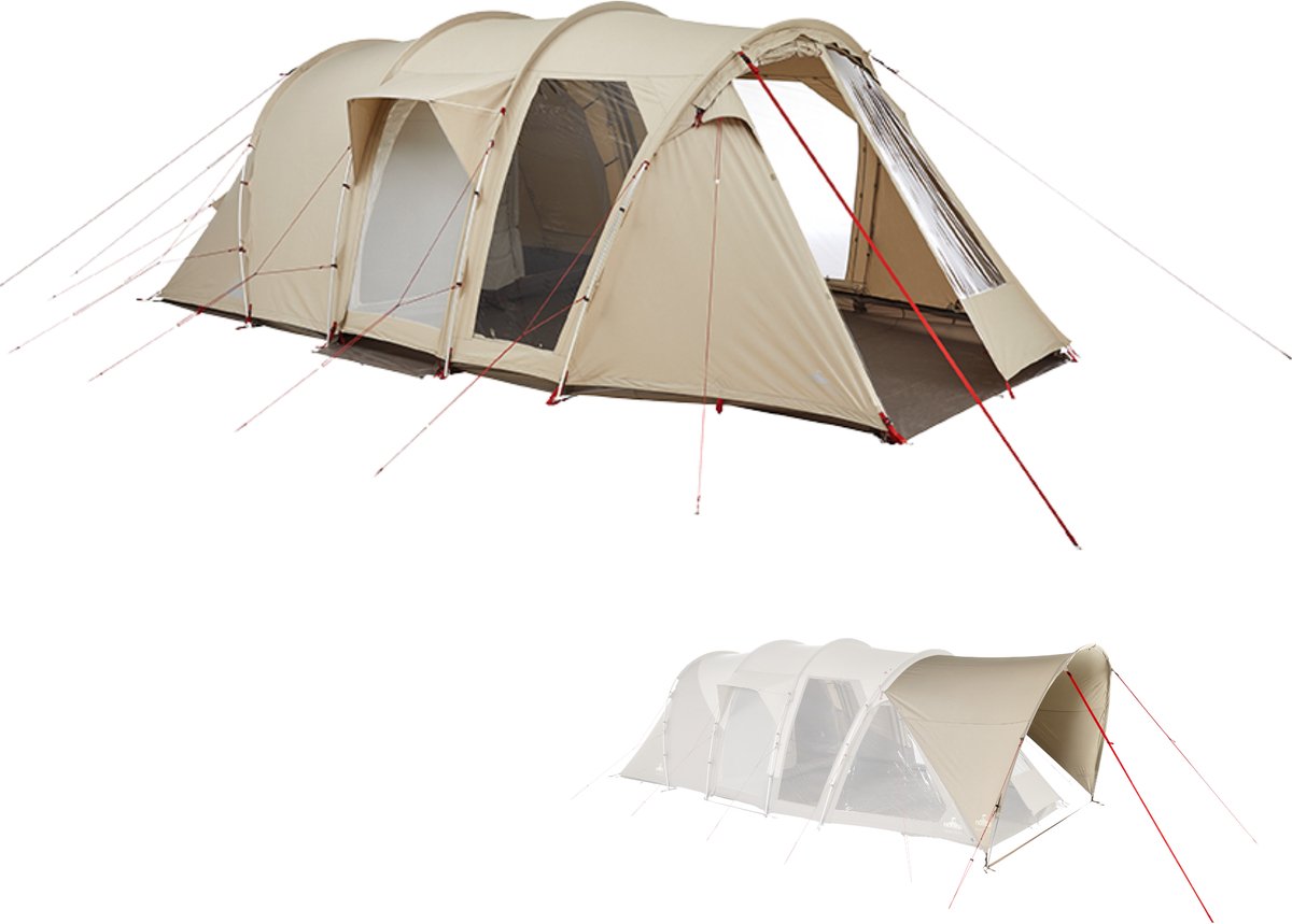 NOMAD® Dogon 4 (+2) Familietent met Porch | Bundelset | Topkwaliteit | 20,4 M2 | Ademend Doek | Extra Hoog | 4 personen