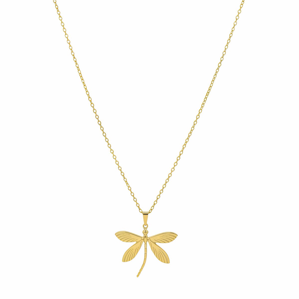 LOUIZ - Libelle Ketting voor dames - Dragonfly - Goudkleurig Stainless Steel - Waterproof en Hypoallergeen - Halsketting met libelle hanger