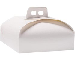 MAQA 25 Pieces Rectangular Cake Box in White Cardboard with Handle, Cake Holder, Cookies Pastry for Takeaway Various Sizes 27x27cm/1