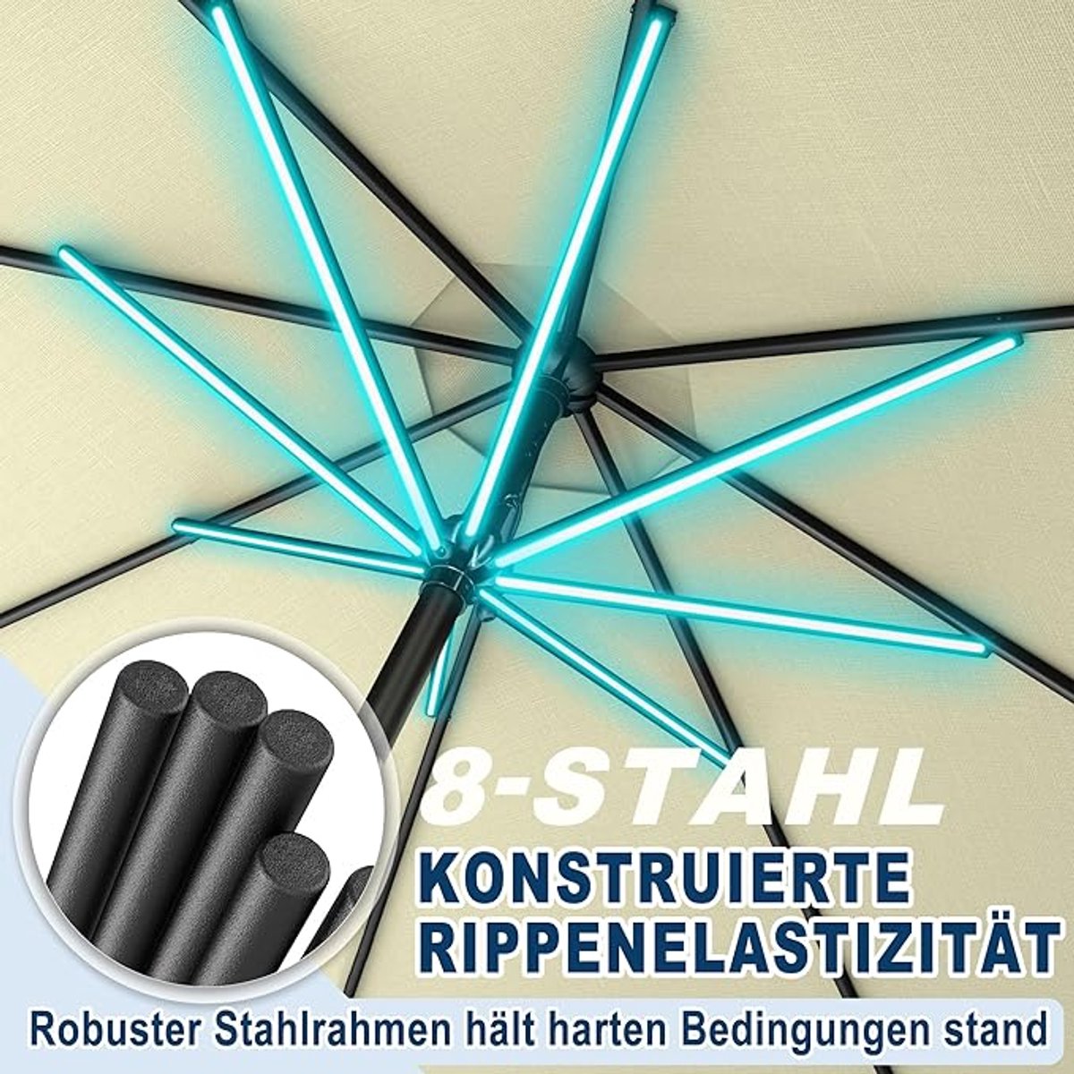 Zweefparasol 300 cm Depauwonen Solar LED Premium | 360° Draaibaar & Verstelbaar | Luxe Terrasparasol met 32 LED Lampjes, Zwengel & UV-bescherming | Grote Tuinparasol voor Balkon, Patio & Strand – A...