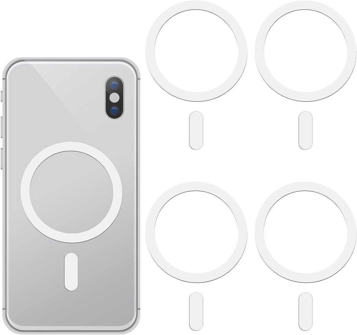 Set van 4 metalen ringen met stickers, magnetische adapterring, zelfklevende ringen voor smartphone en auto, universele houder en accessoires