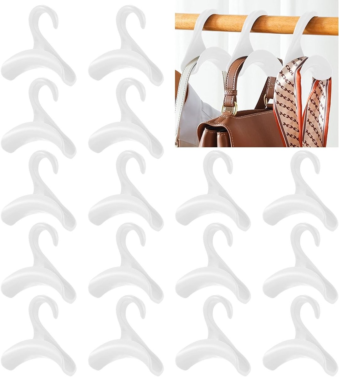 Handtas Hanger Haak voor Kasten - 16 Stuks Haken voor Tassen, Rugzakken, Sjaals en Riemen (Wit)