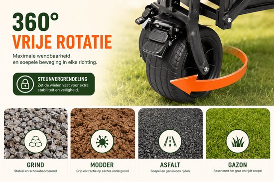 Celestul Bolderkar Opvouwbaar - 100 Liter - 75 KG Draagkracht - Draaibare wielen mét rem - 70×43×72cm - Verstelbare hendel - Inklapbare Bolderwagen - Compact - Zwart van Merkloos — afbeelding 2