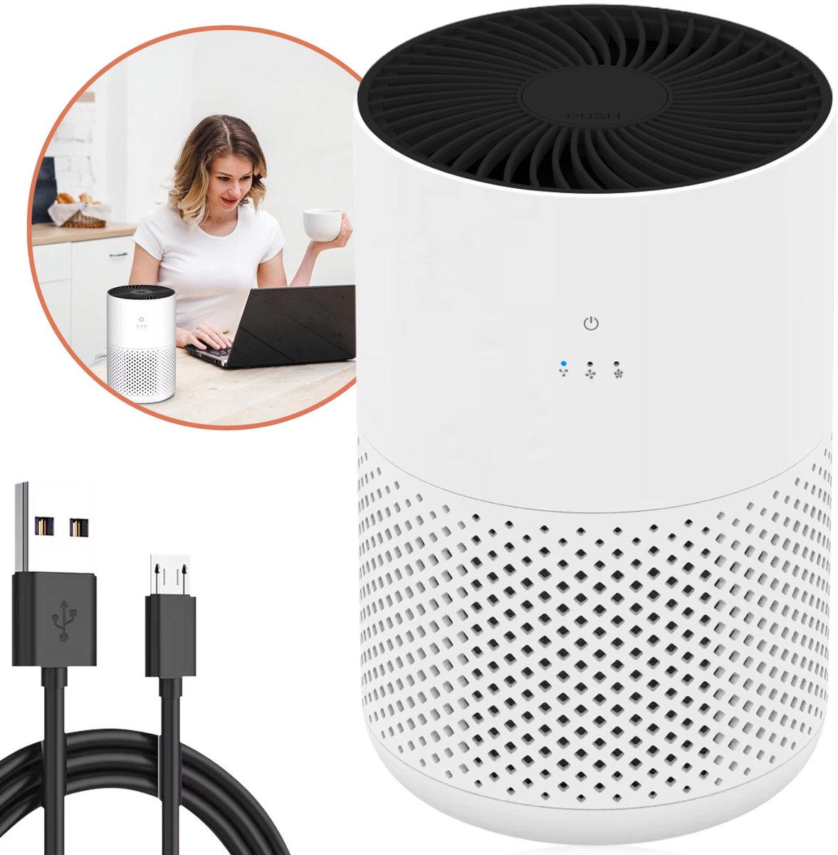 Neotex® Luchtreiniger Bureau – Compacte USB Luchtreiniger met HEPA-Filter en Aromatherapie voor Thuis, Kantoor en Hotel