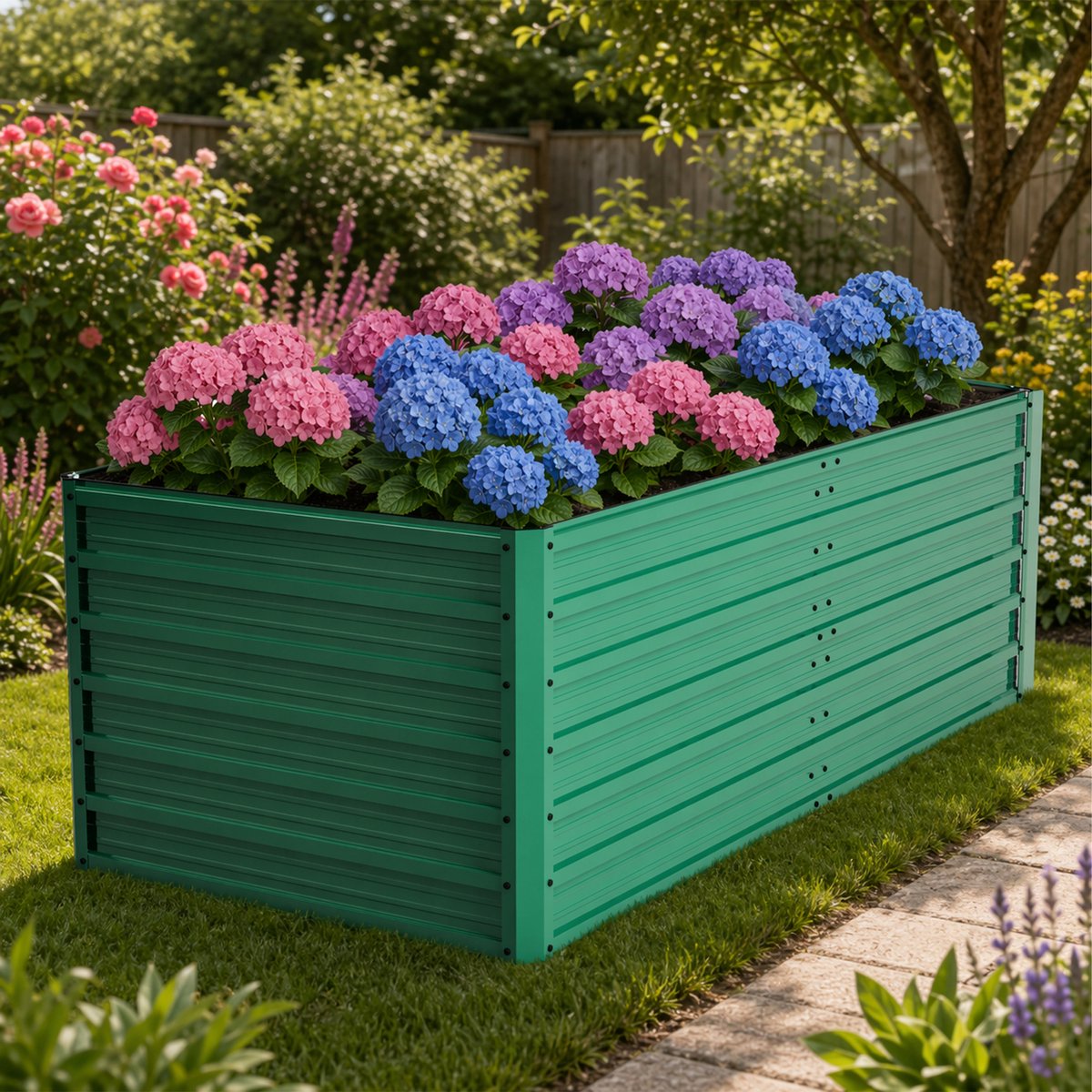 Metalen Verhoogd Tuinbed - 190x90x64 cm - Open aan de onderkant - Moestuinbak – Duurzame Roestvrije Plantenbak voor groenten, bloemen, balkons en tuinen - Groen