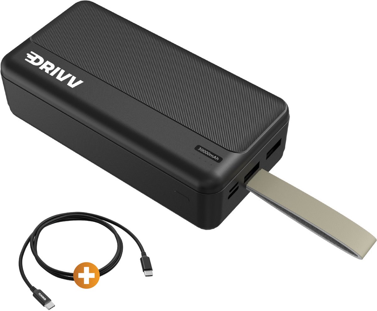 Bol.com Drivv. Powerbank 30.000 mAh - Inclusief 60W Oplaadkabel - 22.5W Snellaadfunctie - Fast Charge USB 3.0 - USB-C - Zwart - ... aanbieding