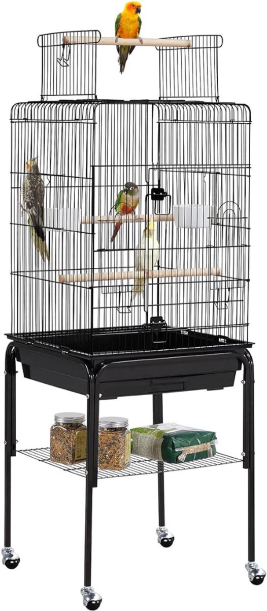 DD® Papegaaienkooi - Grote Vogelkooi op Wieltjes - Grote Vogelkooien voor Binnen - Zwart - 47cm x 42cm x 136cm