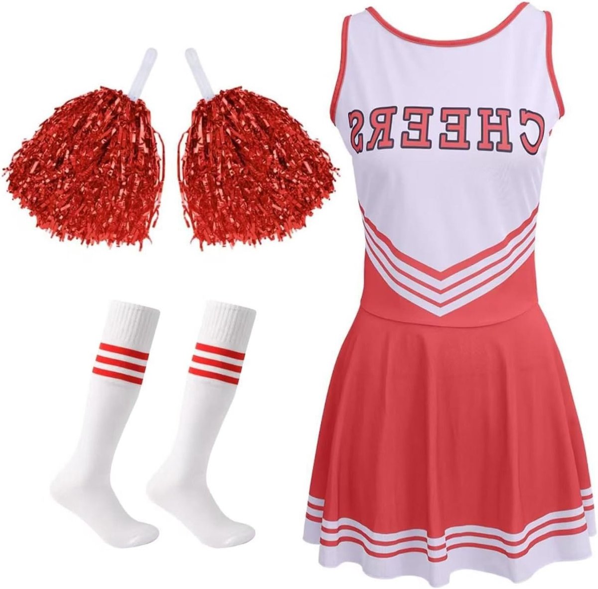 Cheerleader Kostuum voor Meisjes met Bobble en Sokken, Perfect voor Halloween, Carnaval en Feestjes