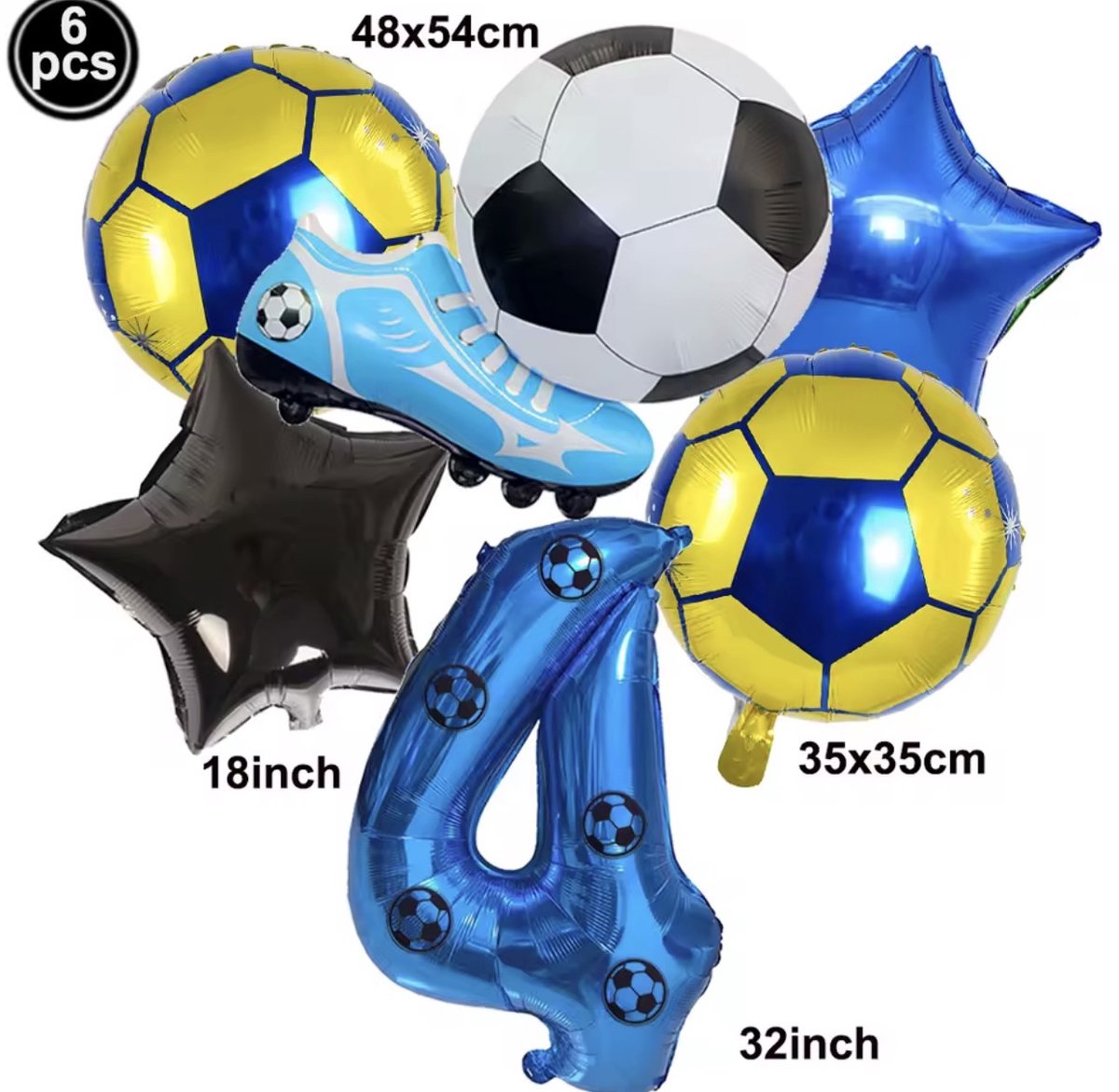 Voetbal Ballonnen Set – Blauw Geel – Cijfer 4 – Verjaardag Decoratie