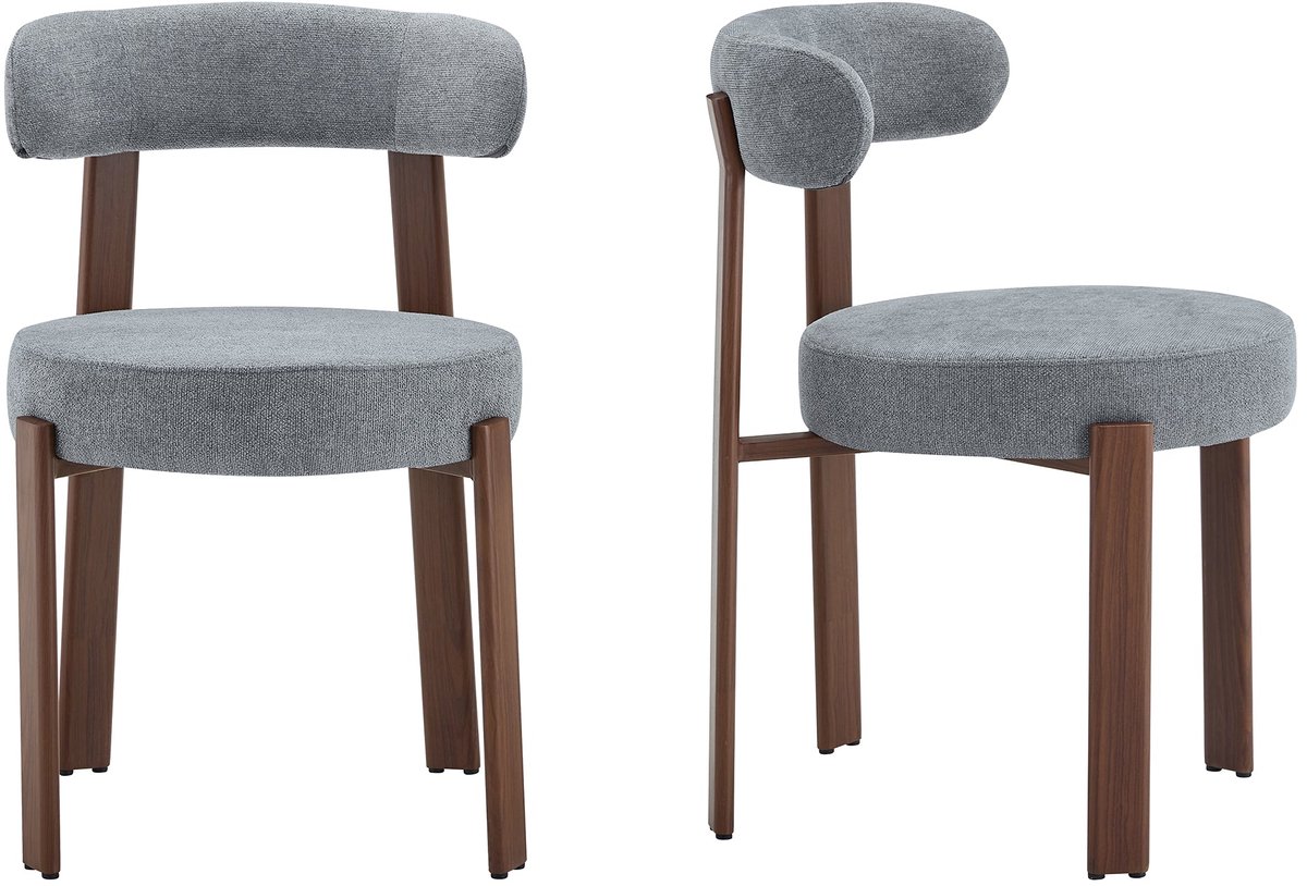 Merax Eetkamerstoelen Set van 2 - Stoffen Eetkamerstoel met Gebogen Rugleuning - Moderne Keukenstoelen - Gestoffeerde Stoelen met Metalen Poten - Grijs