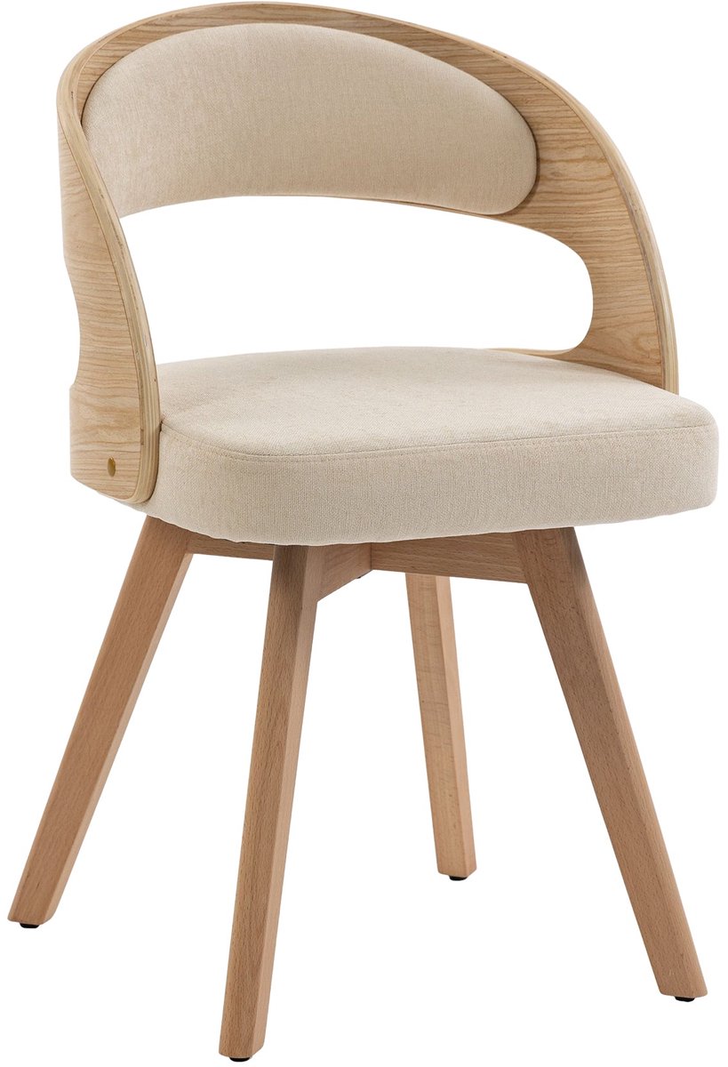 Merax Eetkamerstoelen Set van 2 - Draaibare Stoelen - Houten Stoelen - Stoffen Zitting - Ergonomische Rugleuning - Beige
