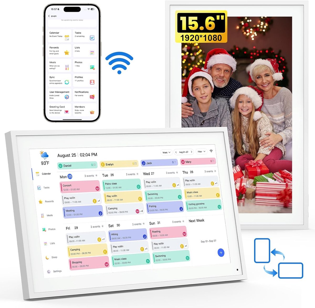 Digitale Kalender - Gezinsplanner Fotolijst - Familie Organisatie - Wifi Synchronisatie App Bediening - 156 inch Touchscreen - Wit