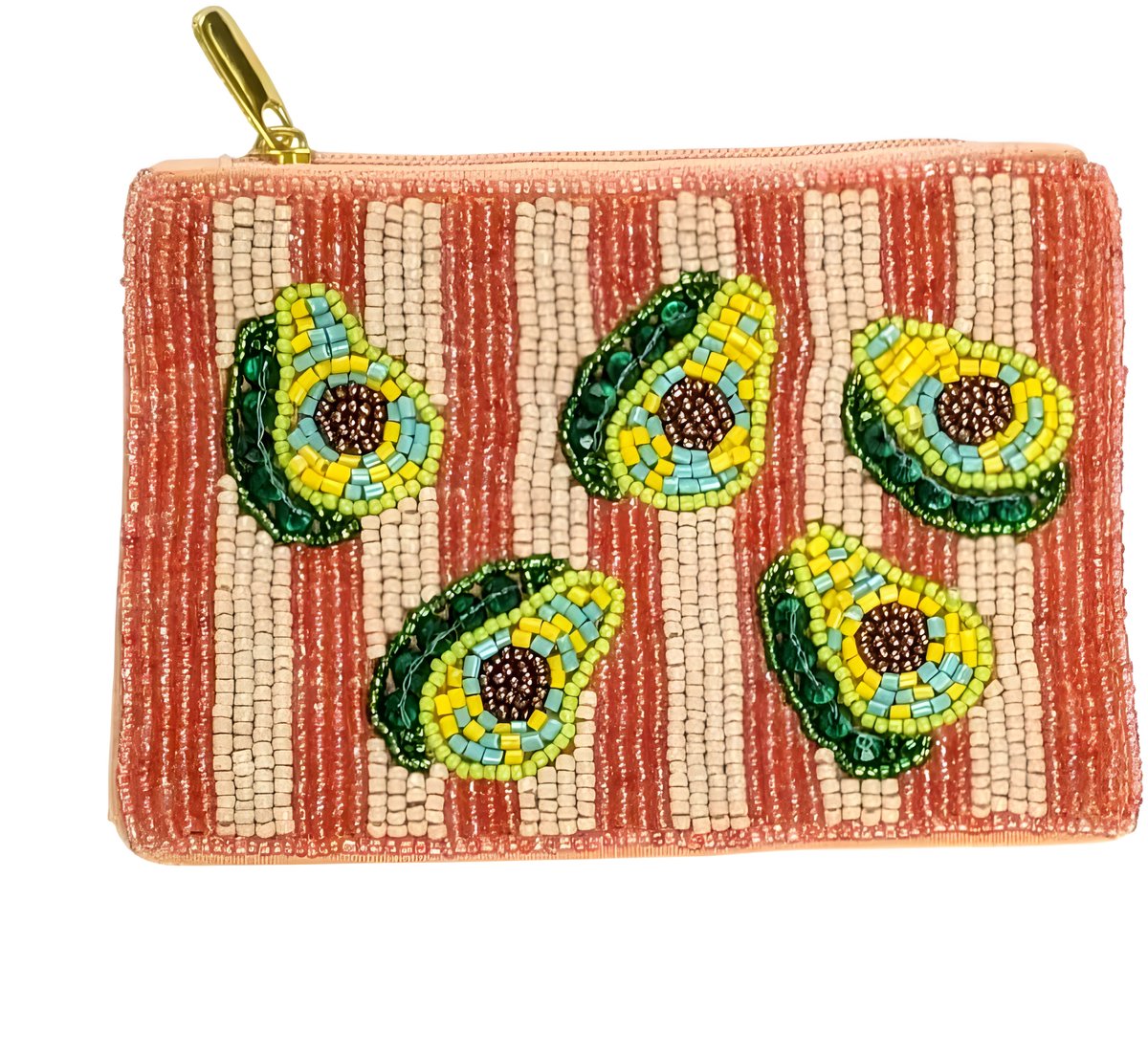 Roze Portemonneetje met Kraaltjes en Avocado's – Boho Ibiza Stijl – Dames