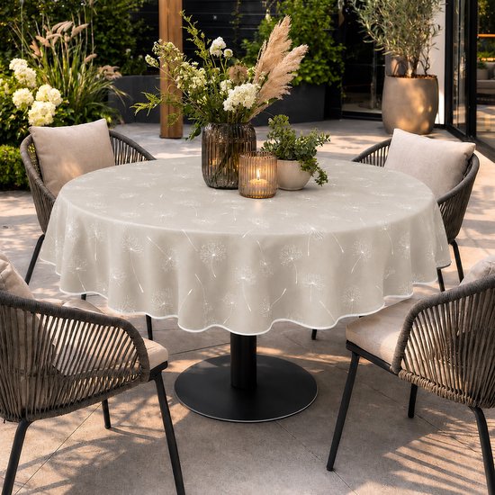 Unique Living Tafelzeil - paardenbloempluisje - 160CM Rond - Grijs/Wit