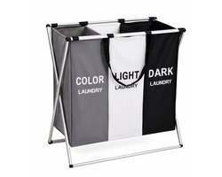 HEM Wasmand 3 Vakken 105 Liter – Wassorteerder Donker, Licht & Kleur – Polyester Wasmand met Aluminium Frame – Opvouwbare Wasmand – Was Organizer 58x40x58 cm – Inclusief HEM Microvezeldoekje