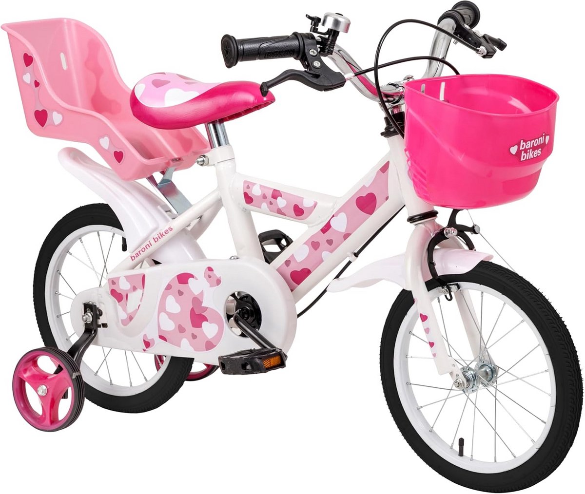 Meisjesfiets Roze Kinderfiets Hartjes Leren Fietsen Inclusief Zijwielen 12 Inch Roze
