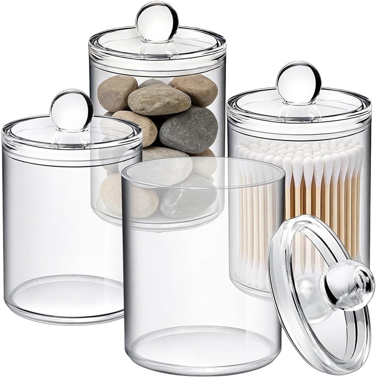 Set van 4 Organisatoren voor Wattenstaafjes en Wattenpads, Handige Opbergdozen voor Cosmetica, Ideaal voor Badkamer en Slaapkamer
