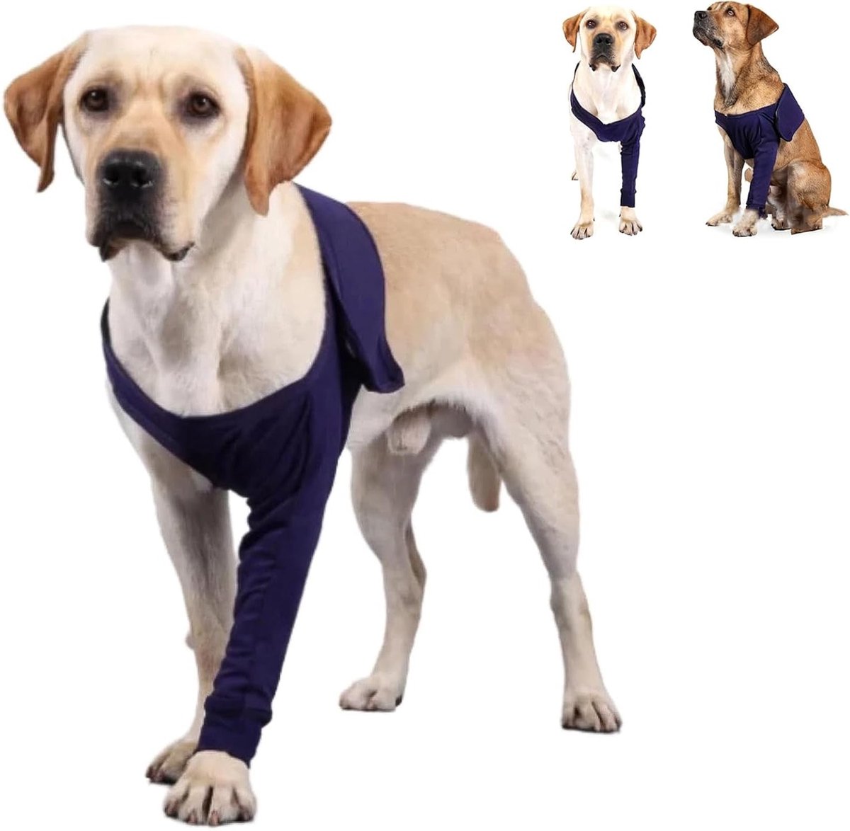 Wasbare Elleboogbandage voor Honden, Maat L, Herbruikbare Bescherming tegen Likken en Bijten, Donkerblauw, Ideaal voor Honden met Huidirritaties en Wonden