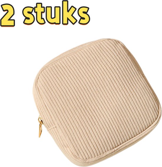 2-delige set - Make-uptas - Opbergtas - Mini opbergtas - Portemonnee - Tasje voor maandverband - Geschikt voor reizen en uitstapjes - 13*4*13 cm - Gebroken wit