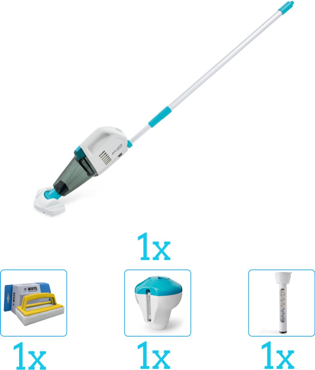 Intex Zwembad stofzuiger ZR100 - Oplaadbaar - Handmatig - 28626 inclusief Thermometer - Chloordrijver en Scrubborstel