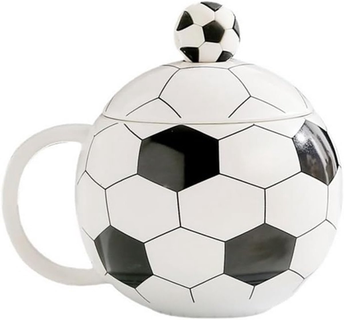 Keramische voetbal mok 13 oz, koffiemok voor voetbalfans, perfect cadeau voor game dag en thuisgebruik (zwart wit)