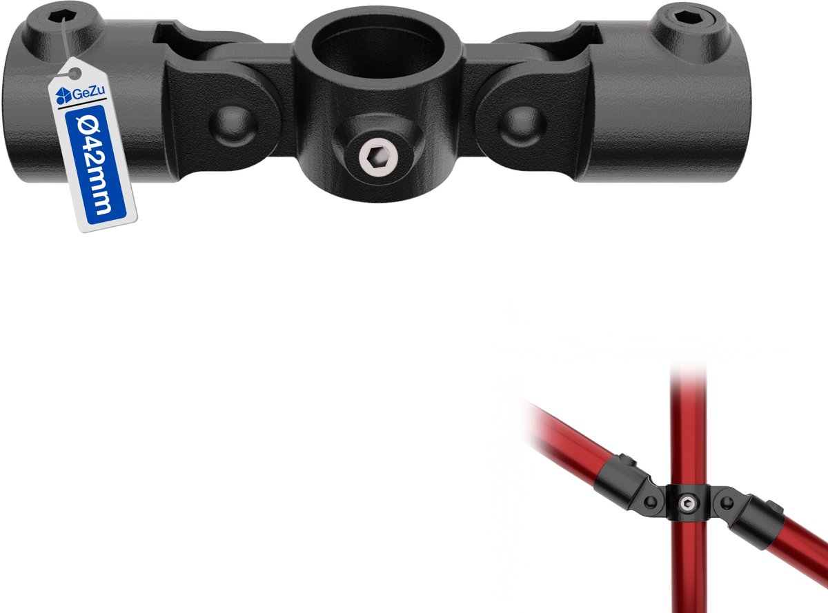 GeZu Impex Buiskoppeling Dubbel Scharnierstuk Ø42mm Hot Dip Gegalvaniseerd Zwart