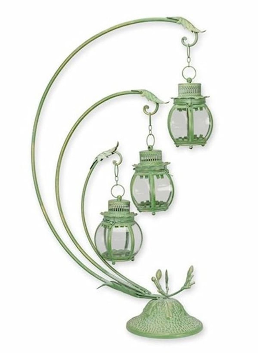 Boutique Trukado - Brocante lantaarn op voet met 3 bolletjes - hoogte 84,5cm