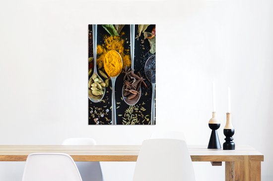 Décoration murale Métal - Peinture Aluminium Industriel - Herbes - Cuillère - Épices - Zwart - Cuisine - 60x90 cm - Dibond - Photo sur aluminium - Décoration murale industrielle - Pour le salon / chambre