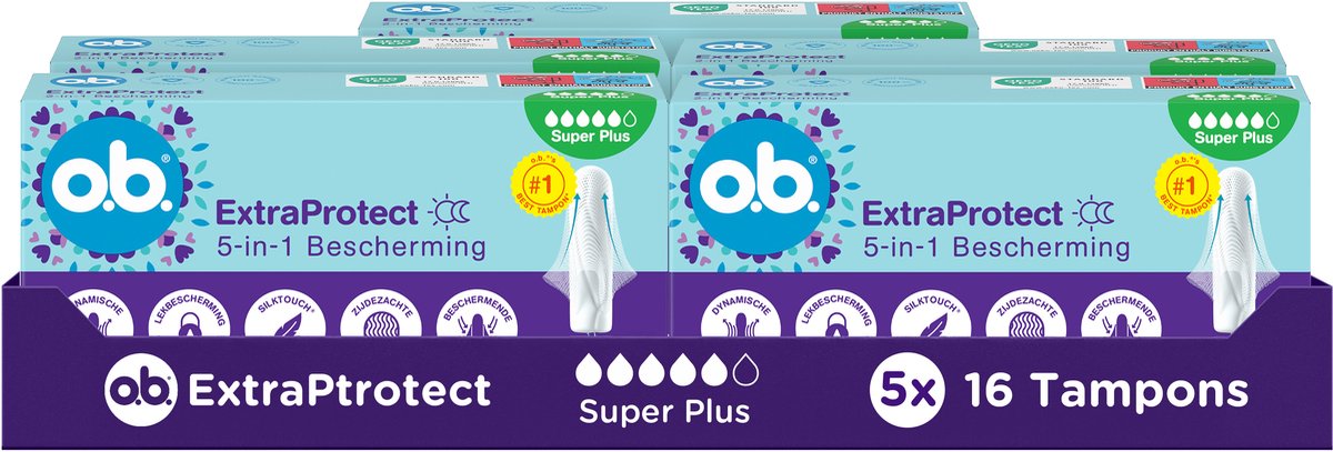 o.b. ExtraProtect Super Plus - tampons - tampon zeer zware menstruatiedagen - 5 x 16 tampons