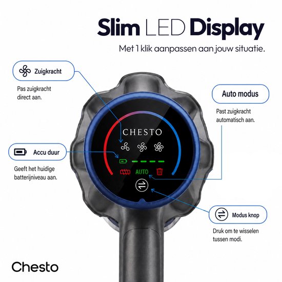 Aspirateur sans fil Chesto T1 300W – 35.000 Pa – Ultra léger – Embout LED – 3 Accessoires