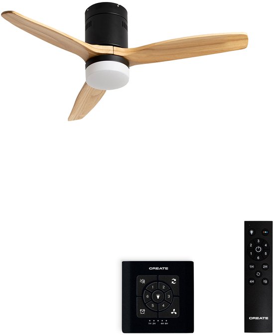 Plafondventilator hout 40W stil met licht en timer 6 snelheden 132 cm voor 10-25 m² binnen