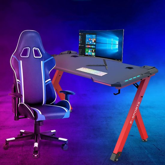 Gaming Bureau - Computer Bureau - Thuiswerken Gamen - Geïntegreerde LED Verlichting - 39 Inch - Zwart — afbeelding 3